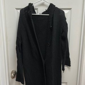Long, Black cardigan with buttons and hood. Size small. Brand- MissLook